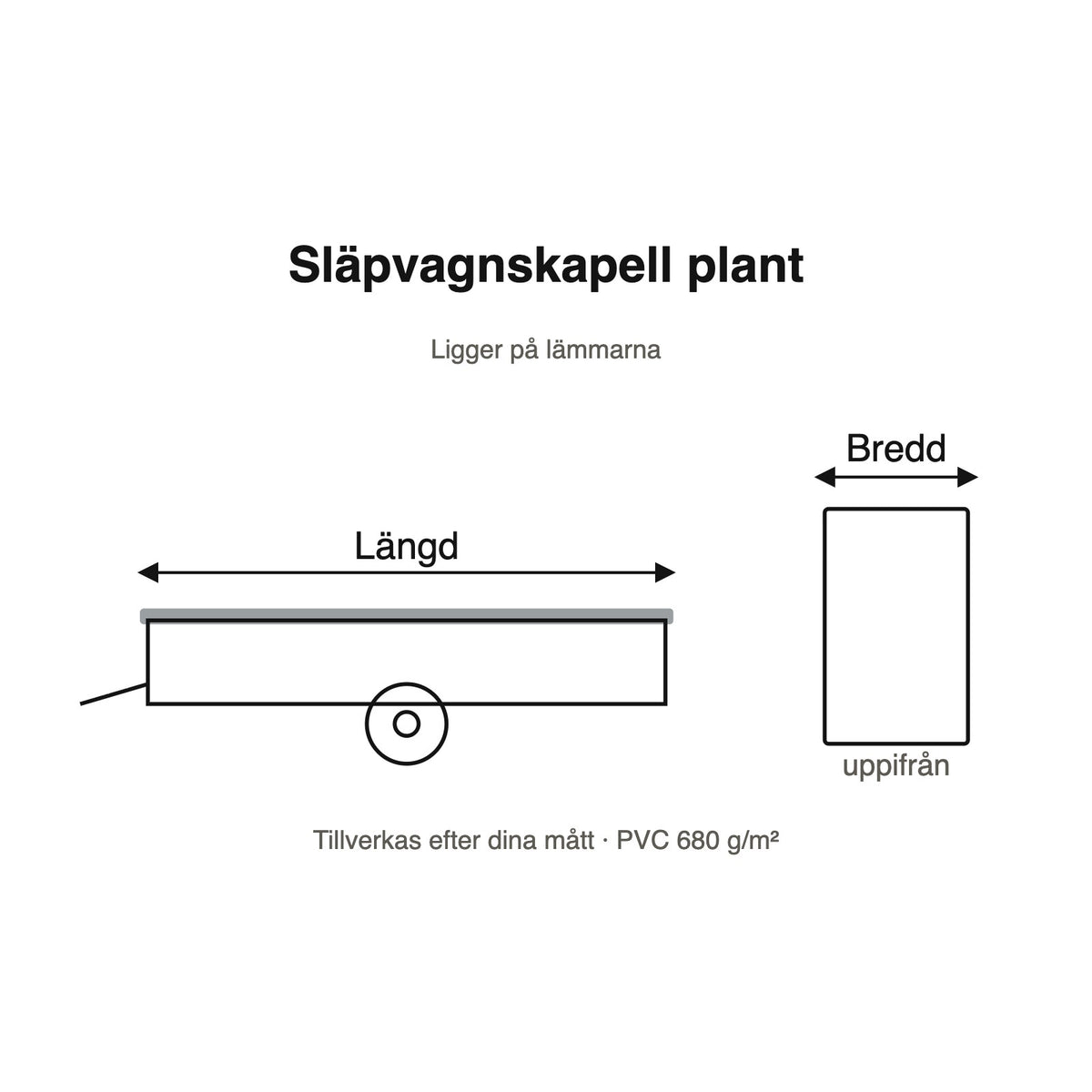 Skiss av plant släpvagnskapell med längd och bredd