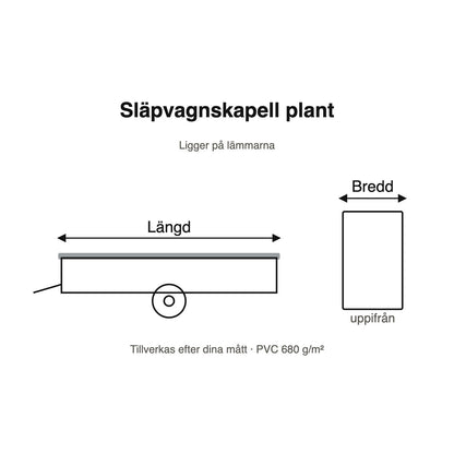 Skiss av plant släpvagnskapell med längd och bredd
