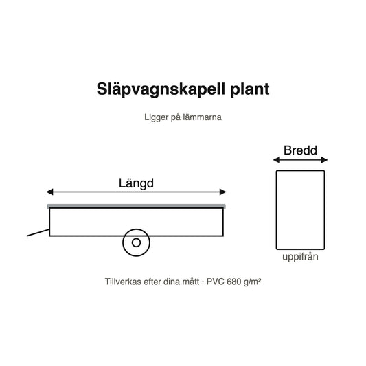 Skiss av plant släpvagnskapell med längd och bredd